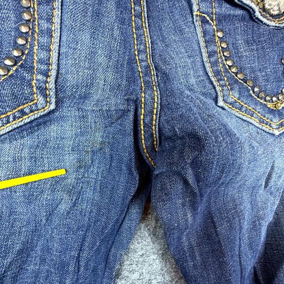 Studio 5 Bootcut Jeans Womens 3 Blue Y2K Flap Pocket Studded Embroidered Stretch - Picture 10 of 11